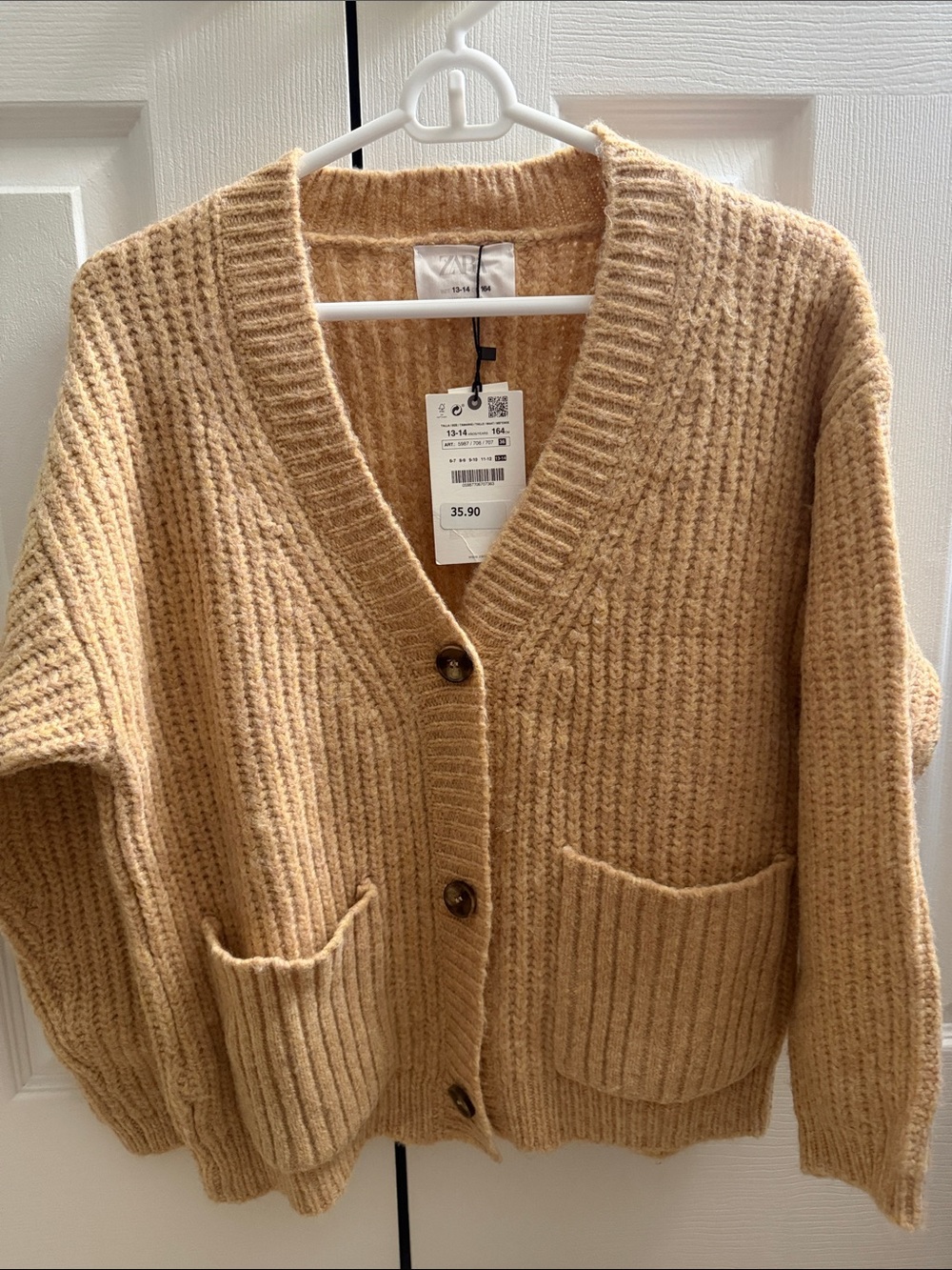 Zara Kids Cozy V-Neck Chunky Cardigan Sweater in Camel
